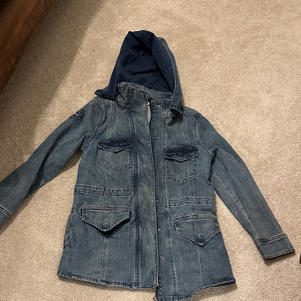 Women's Blue Denim Hooded Jacket